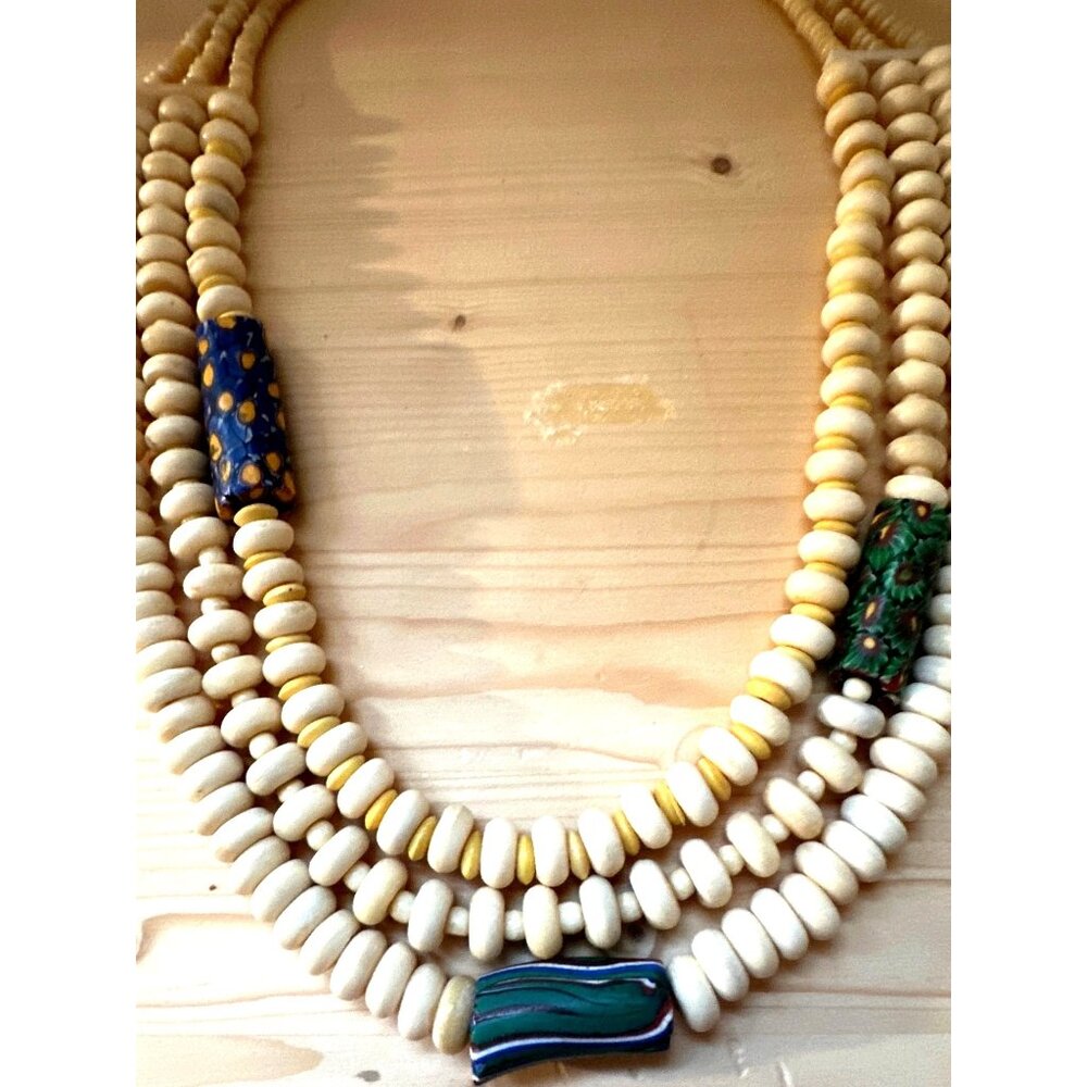 Millefiori Venetian Trade Bead Necklace Vintage African Carved Tribal - Picture 3 of 10